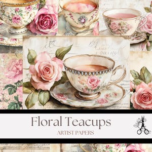 Bloementheekopjes - Vintage Digital Artist Papers voor junkjournals, collage, crafts, printable