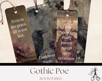 Gotische Edgar Allan Poe afdrukbare bladwijzers: literaire ephemera, citaten en tags voor boekenliefhebbers