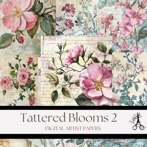 Fleurs en lambeaux 2 | Papier décoratif vintage et kit d'artiste pour journal
