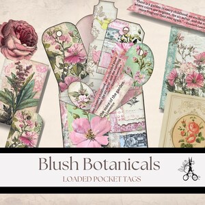 Kit d'étiquettes de poche chargées floral botanique botanique d'inspiration vintage blush : téléchargement d'art collage de journal indésirable shabby chic