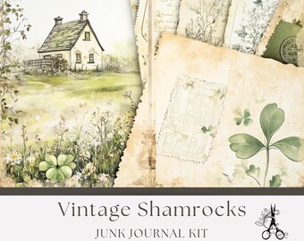 Kit para Diário de Arte Vintage com Trevo | Dia de São Patrício - Chalé Irlandês para Imprimir (Download Digital)