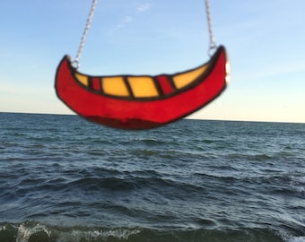 Stained Glass Canoe Ornament