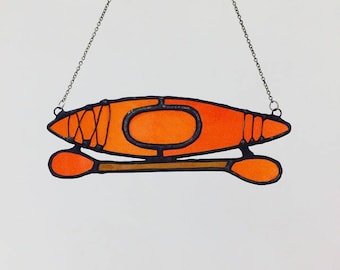 Stained Glass Kayak Ornament, Stained Glass Kayak, Kayak Suncatcher
