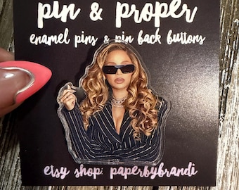 Pinstripe Baddie B (Shades) Acrylic lapel Pin