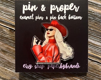 Red Cowboy Hat B Acrylic lapel Pin