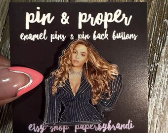 Pinstripe Baddie B (Hair) Acrylic lapel Pin