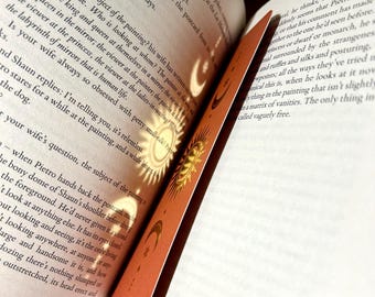 Gold Foil Sun and Moon Bookmark: Double Sided Celestial Design