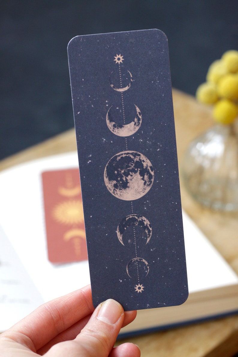 moon phases lunar bookmark illustrated bookmark cosmic etsy
