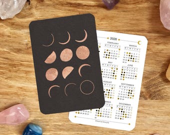 2026 Moon Lunar Calendar GOLD FOIL, Mini Pocket Calendar, Stocking Filler, Mini Moon Bookmark