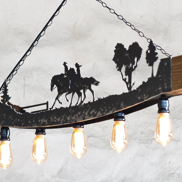 Rustic Five lights Fixture - Farm Chandelier - Rustic Ceiling Lights - Rustic Cabin Lighting - Ceiling Lights - Custom Lighting - Horse ride