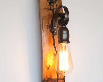 Rustic wall light - Sconce lamp - Barrel wall light fixture - Wood and metal lights