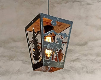 Rustic Pendant light - Moose - Cabin Ceiling lights - Log House Lighting - Lodge Lights Lantern