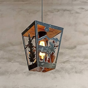 Rustic Pendant light - Moose - Cabin Ceiling lights - Log House Lighting - Lodge Lights Lantern
