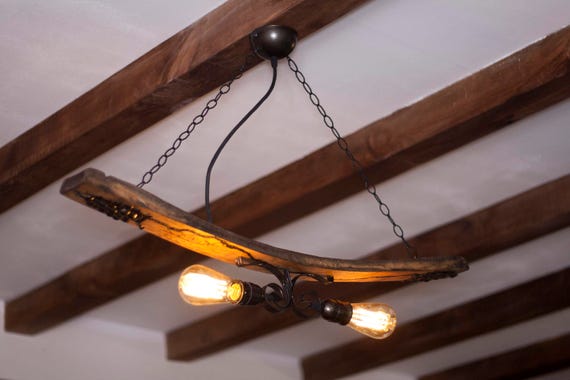 Rustic Ceiling Light Hanging On Chain Vintage Light Retro Fixture Recycled Materials Authentic Wine Barrel