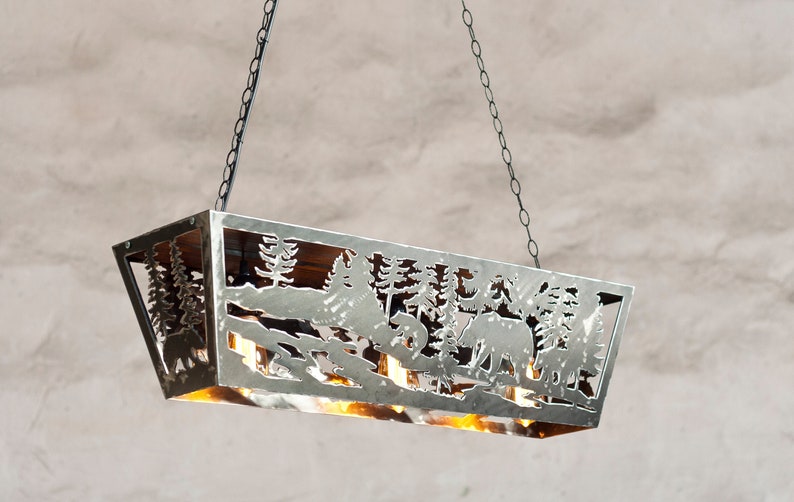 Rustic ceiling light Wildlife pendant light Cabin rustic light fixture Chandelier lighting image 2