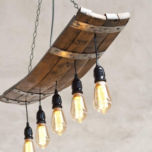 Rustic Ceiling Lights. Wine barrel pendant light. Five lights. Chandelier