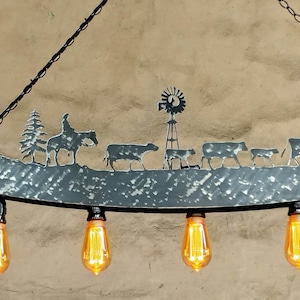 Farmhouse light fixture. Cattle. Farm pendant light. Cabin lights. Ceiling barn lights