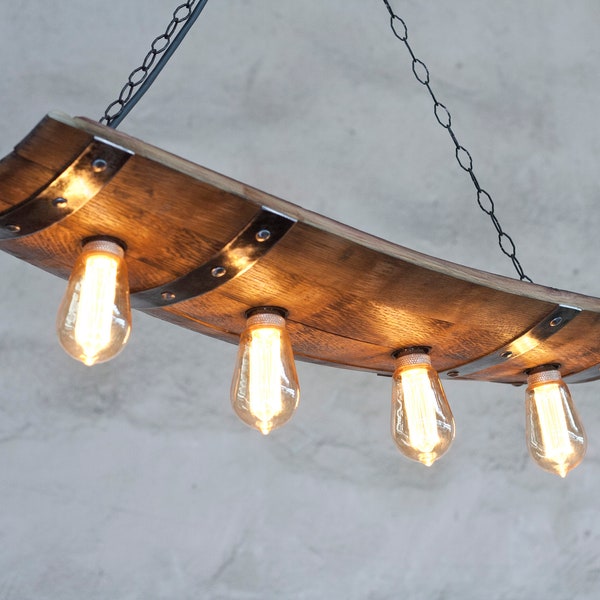 Plafonnier rustique tonneau de vin lustre suspension luminaire en bois.