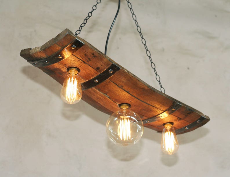 Rustic ceiling lights Wine barrel pendant light Wine room and cellar lighting image 2