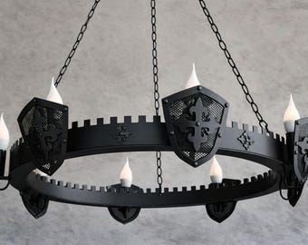 Lustre Antique Blanc En Métal - 8 Ampoules E14 - Luminaire Plafond