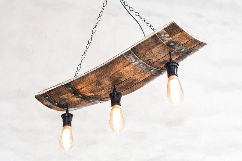 Rustic berrel ceiling lights. Rustic pendant light for 3 lights. 画像 4