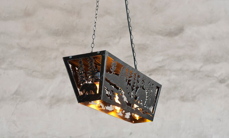 Rustic ceiling light Wildlife pendant light Cabin rustic light fixture Chandelier lighting image 4