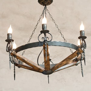 Wrought iron chandelier lights Rustic chandelier Chandelier lighting Ceiling lights Iron chandelier Wood chandelier image 3