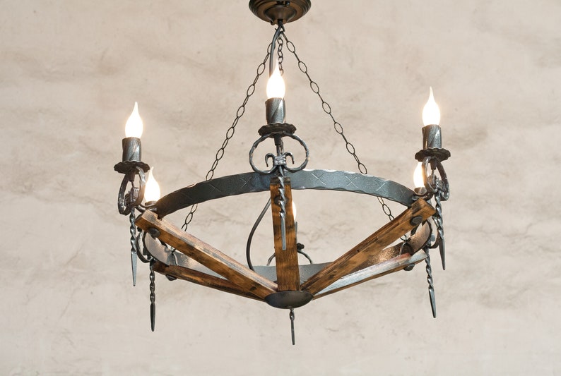 Wrought iron chandelier lights Rustic chandelier Chandelier lighting Ceiling lights Iron chandelier Wood chandelier image 3