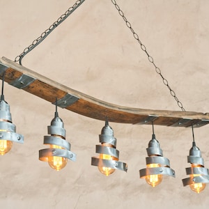 Rustic Ceiling Lights. Wine barrel pendant light. Five lights. Chandelier