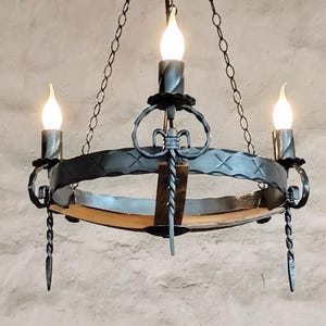 Wrought iron chandelier lights - Rustic ceiling light fixture - Three light Mediterranean style chandelier lighting