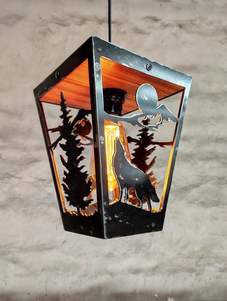Rustic Pendant Light - Wolf - Cabin Ceiling Lights - Log House Lighting ...