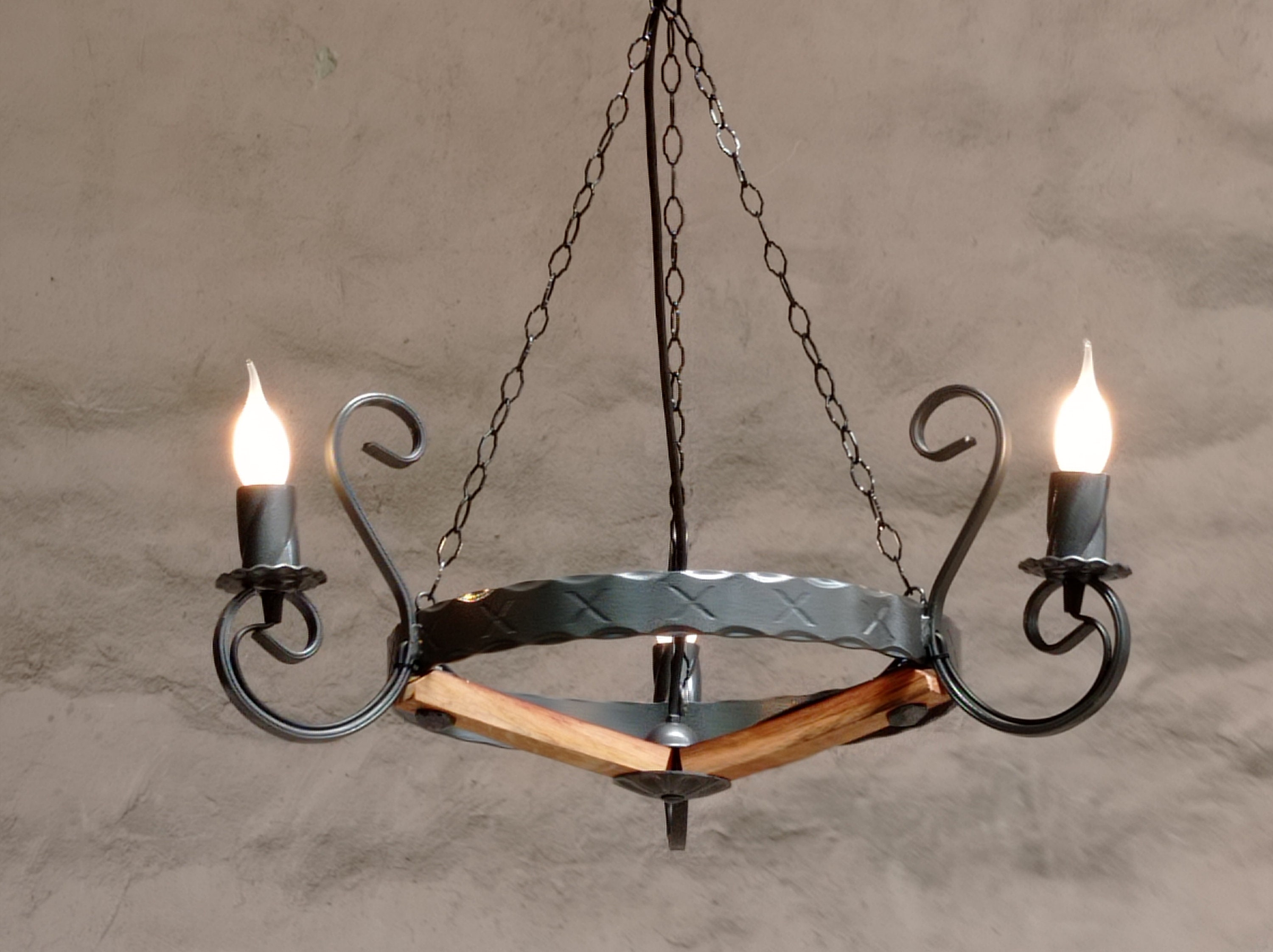 Lustre 3 Lumières En Fer Forgé Noir, Style Moderne, Modèle Paris, Fabrication Italienne