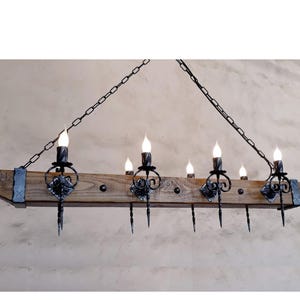 Rustic Wooden Beam Wrought Iron Chandelier – Medieval  Antique Style Lighting