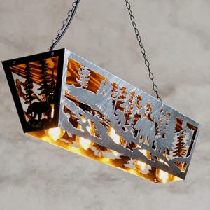 Rustic ceiling light - Bear themed lights - Cabin lighting fixture - Log house chandelier