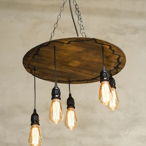 Wine barrel pendant lights. Vintage rustic 5 lights fixture image 5