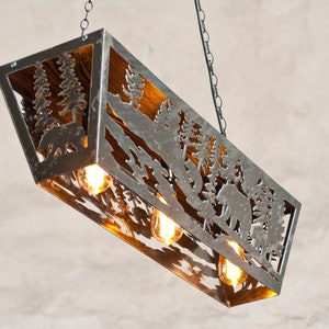 Rustic ceiling light Wildlife pendant light Cabin rustic light fixture Chandelier lighting image 1