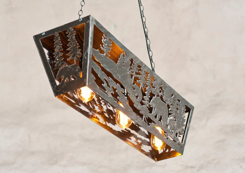 Rustic ceiling light Wildlife pendant light Cabin rustic light fixture Chandelier lighting image 1