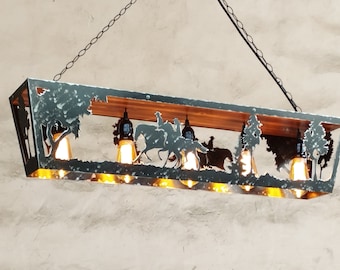 Farmhouse ceiling lights - Rustic light fixture - Cabin lights - Horse riders