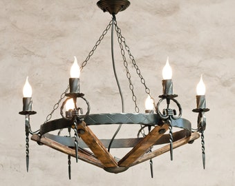Wrought iron chandelier lights - Rustic chandelier - Chandelier lighting - Ceiling lights - Iron chandelier - Wood chandelier