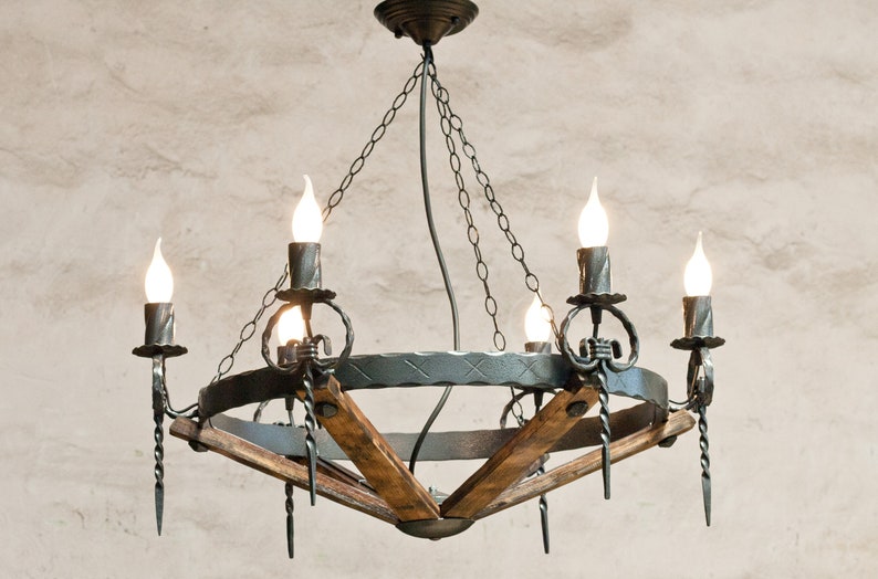 Wrought iron chandelier lights - Rustic chandelier - Chandelier lighting - Ceiling lights - Iron chandelier - Wood chandelier