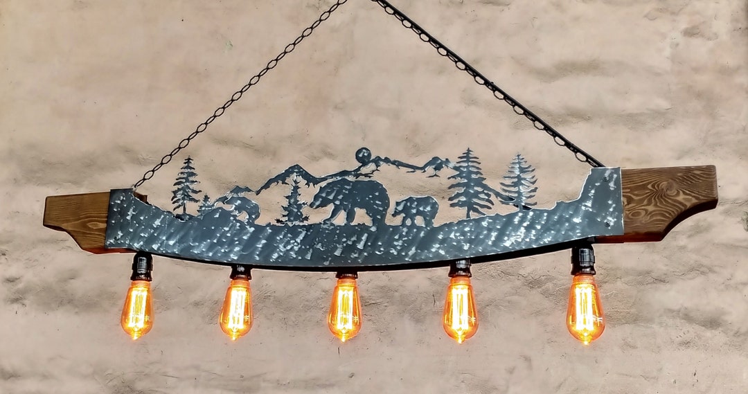 Cabin Ceiling Lights, Rustic Light Fixture, Log House Chandelier, Bear