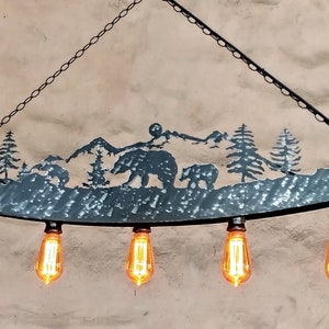 Bear-themed ceiling light fixture - Cabin chandelier - Rustic lighting