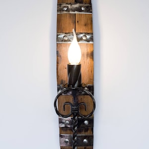 Barrel wall light - Rustic wall light - Wood and wrought iron sconce