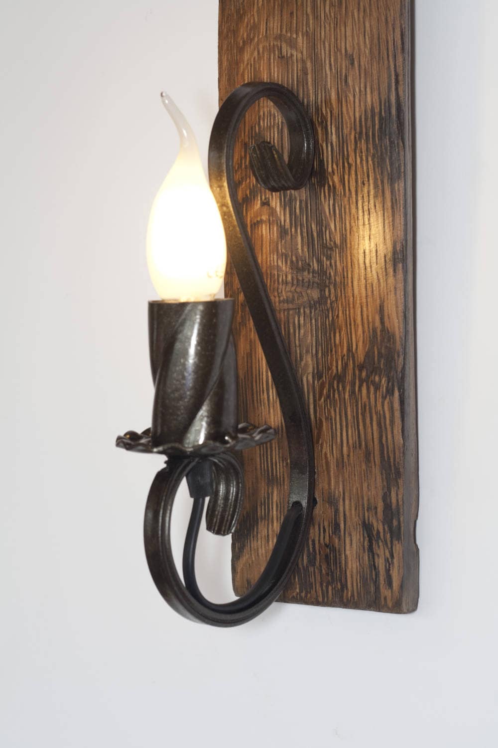 Rustic Wall Lamp Wood and Wrought Iron Sconce Barrel Wall Light Etsy