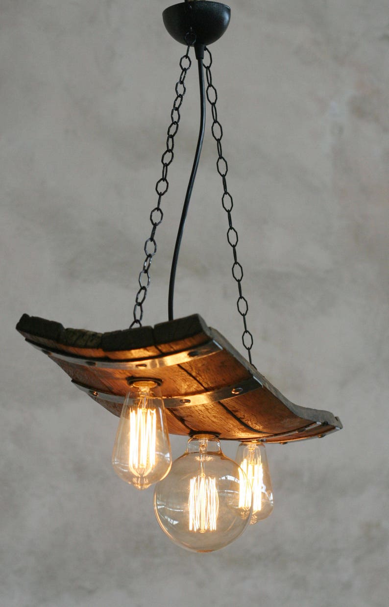 Rustic ceiling lights Wine barrel pendant light Wine room and cellar lighting image 1