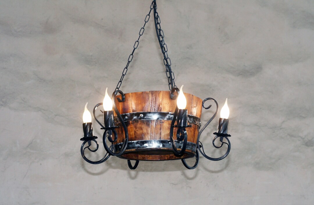 Wine Barrel Chandelier. Rustic Ceiling Light. 6 Arms Etsy