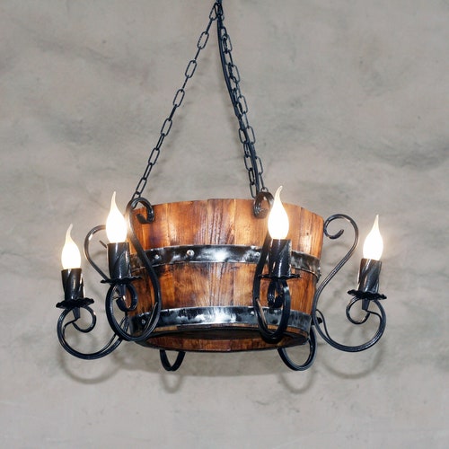 Wine Barrel Chandelier. Rustic Ceiling Light. Etsy