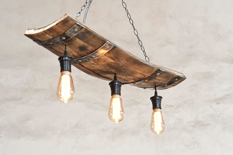 Rustic berrel ceiling lights. Rustic pendant light for 3 lights. 画像 3