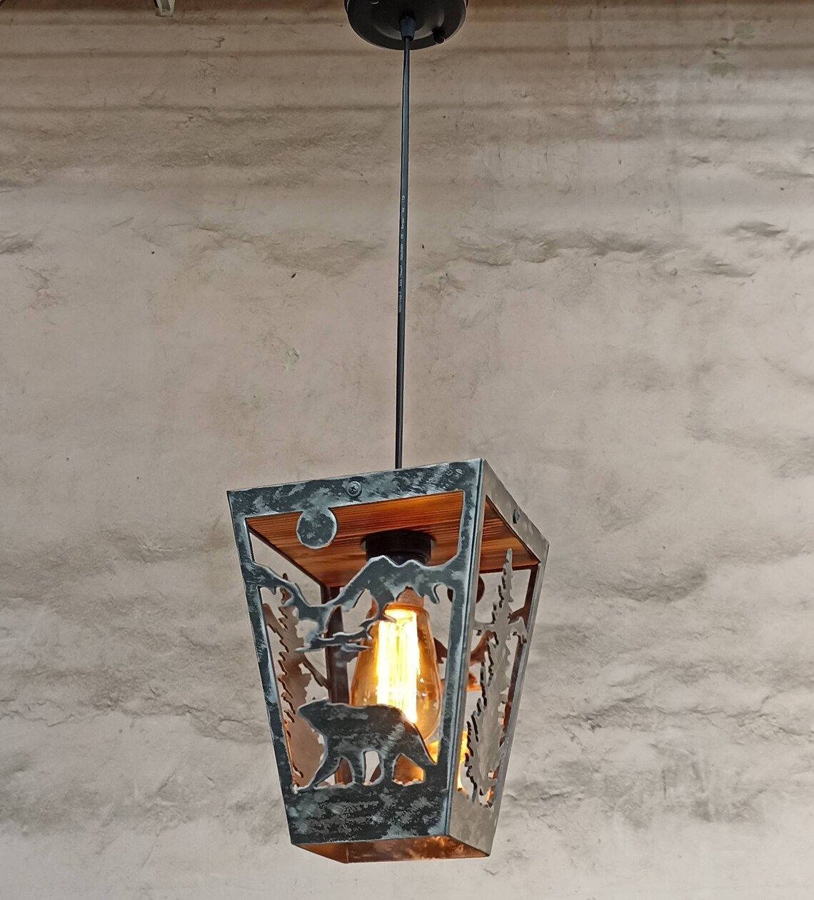 Rustic Pendant Light Bear Cabin Ceiling Lights Log House - Etsy