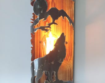 Rustic wall light - Wolf - Cabin sconce - Log House Lighting - Lodge Lights